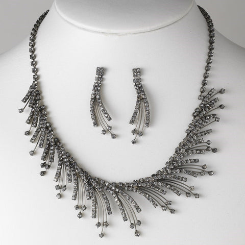 Bridal Wedding Necklace Earring Set NE 8278 Silver Smoke