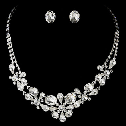 Silver Crystal Bridal Wedding Jewelry Set NE 8313
