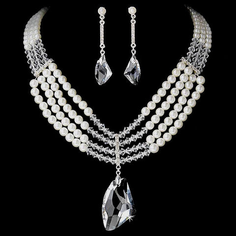 Silver Pearl and Swarovski Bridal Wedding Jewelry Set NE 8316