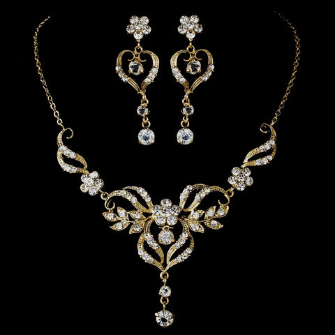 Beautiful Gold Crystal Bridal Wedding Jewelry Set NE 8322