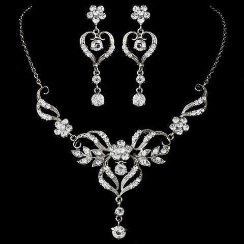 Beautiful Silver Crystal Bridal Wedding Jewelry Set NE 8322