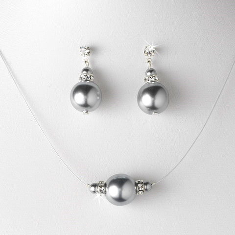 Pearl Bridal Wedding Necklace Earring Set NE 8369 Silver
