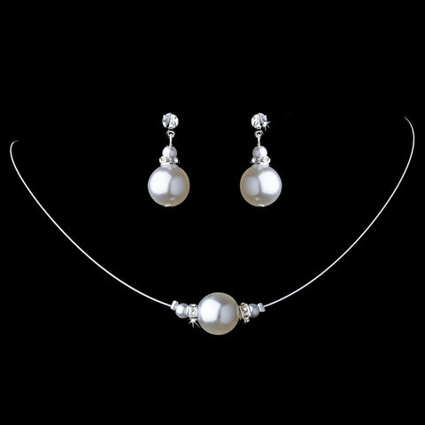 Pearl Bridal Wedding Necklace Earring Set NE 8369 White