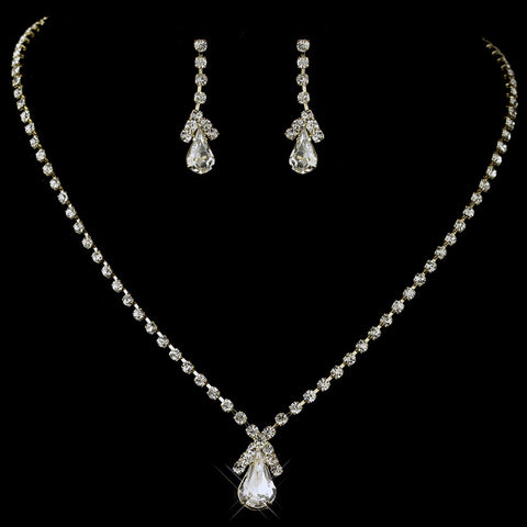 Gold Clear Teardrop Rhinestone Bridal Wedding Jewelry Set 8385