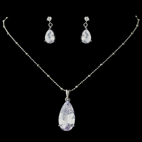 Silver Clear Bridal Wedding Necklace Earring Set 8420
