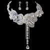 Silver Ivory Rhinestone Floral Venice Lace Bib Bridal Wedding Jewelry Set 8471
