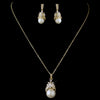 Gold Diamond White Pearl CZ Crystal Bridal Wedding Jewelry Set 8595