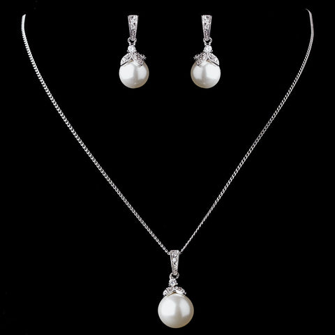White Pearl & CZ Bridal Wedding Jewelry Set 8602
