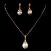 Rose Gold White Pearl & CZ Pendant Bridal Wedding Jewelry Set 8602