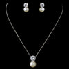 Antique Silver Ivory Pearl & Clear CZ Crystal Bridal Wedding Jewelry Set 8607
