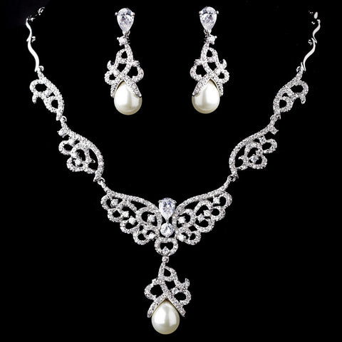 Pearl & CZ Bridal Wedding Jewelry Set 8610