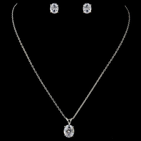 Antique Silver Clear Oval Cut CZ Crystal Bridal Wedding Jewelry Set 8678