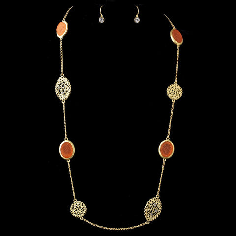 Gold Coral Bridal Wedding Jewelry Set 8842