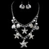 Antique Silver White 8843 Antique White Statement Bridal Wedding Necklace Earring Set