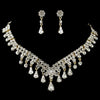 Gold Clear Teardrop Rhinestone Flower Statement Bridal Wedding Jewelry Set