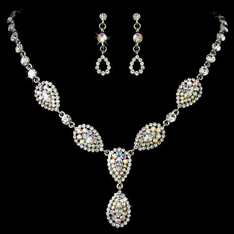 Bridal Wedding Necklace Earring Set 908 Silver AB