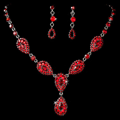 * Stunning Red Pave Crystal Bridal Wedding Jewelry Set NE 908