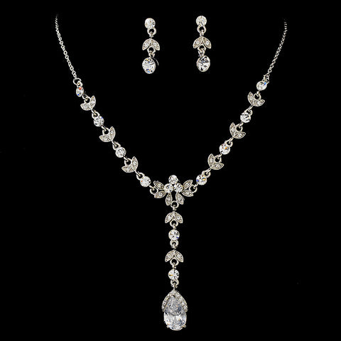 Bridal Wedding Necklace Earring Set NE 990 Silver Clear