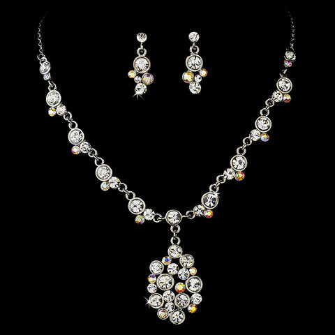* Modern Silver Clear & AB Austrian Crystal Bridal Wedding Necklace & Earring Set 996