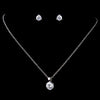 Antique Rhodium Silver Round CZ Crystal Pendent Bridal Wedding Necklace & Earrings Set 9970