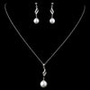 Solid Sterling Silver CZ Crystal & Diamond White Pearl Bridal Wedding Necklace & Earrings Set 9988