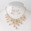 Light Gold Clear Rhinestone & Champagne Pearl Floral Vine Bridal Wedding Jewelry Set 10006