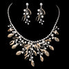 Silver Clear Rhinestone & Champagne Pearl Floral Vine Bridal Wedding Jewelry Set 10006