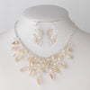 Silver Clear Rhinestone & Champagne Pearl Floral Vine Bridal Wedding Jewelry Set 10006