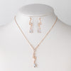 Rose Gold Clear Teardrop CZ Crystal Dangle Bridal Wedding Jewelry Set 304