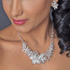 Silver Rhodium Clear Swarovski Crystal Bead & Rhinestone Floral Bridal Wedding Jewelry Set 6821