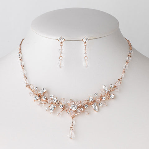 Rose Gold Swarovski Crystal Bridal Wedding Jewelry Set 8003