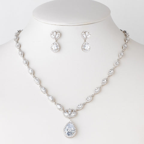 Rhodium Clear Marquise & Teardrop CZ Crystal Bridal Wedding Jewelry Set 82070