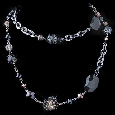 Hematite Black & Brown Faceted Cut Glass Fashion Bridal Wedding Necklace 9508