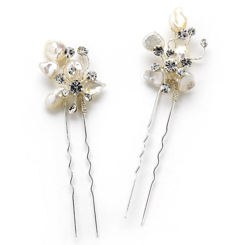 Keshi Flower Rhinestone Accent Pin-105