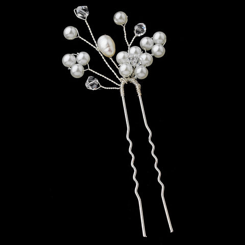 * White or Ivory Pearl & Crystal Flower Bridal Wedding Hair Pin 11