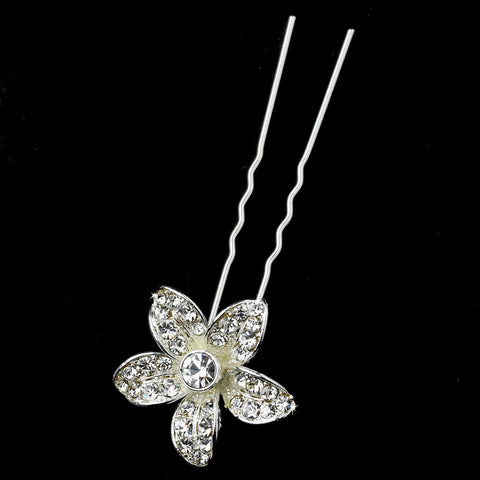 Silver Flower Rhinestone Bridal Wedding Hair Pin 1122