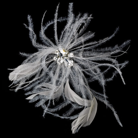White Feather Fascinator Bridal Wedding Hair Pin with Rhinestone Cut Cluster Accent Pin 112