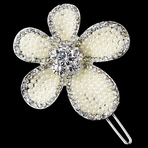 * Silver Ivory Clear Flower Pin 1130