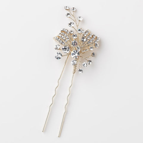 Light Gold Clear Rhinestone Bridal Wedding Hair Pin 126