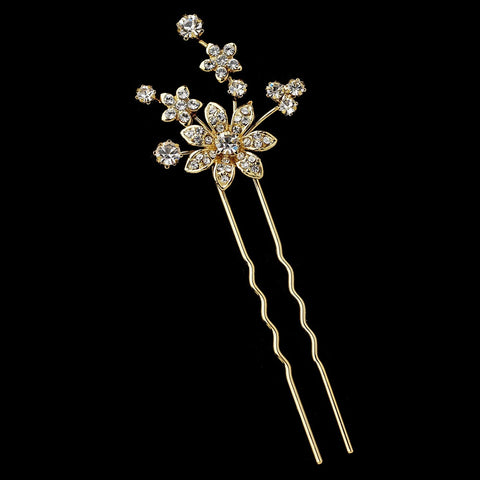 * Gold Clear Rhinestone Bridal Wedding Hair Pin 1742
