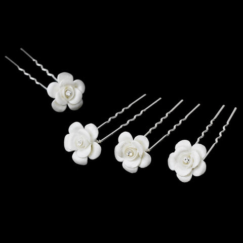 Ceramic Porcelain Floral Crystal Bridal Wedding Hair Pin 65 (Set of 6)