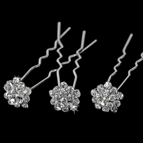 * 12 Glamorous Silver Clear Crystal Bridal Wedding Hair Pins 0101