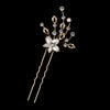 * Bridal Wedding Hair Pin 1715 Silver or Gold with Rhinestones and White Enamel Flower