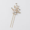 * Bridal Wedding Hair Pin 1715 Silver or Gold with Rhinestones and White Enamel Flower