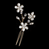 Bridal Wedding White Enamel Flower Gold Hair Pin 5135