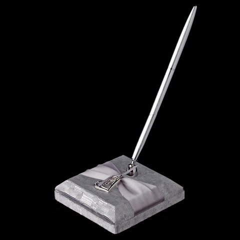 Silver Ribbon & Silver Heart Bridal Wedding Pen Set 722