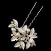 Light Gold Floral Leaf Freshwater Pearl & Rhinestone Pin 99