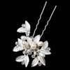 Silver Floral Leaf Freshwater Pearl & Rhinestone Pin 99