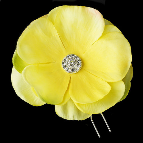 Light Yellow & Peach Flower Bridal Wedding Hair Pin with Rhinestone Accents