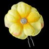Light Yellow & Peach Flower Bridal Wedding Hair Pin with Rhinestone Accents